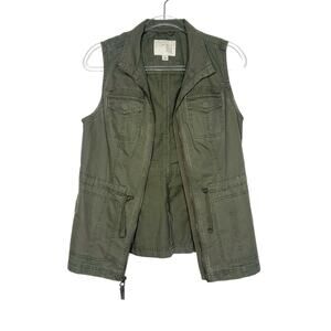 A NEW DAY Military Vest Full-Zip Drawstring Waist Utility Army Green Size Small